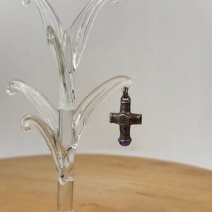 Brutalist Celtic Viking Style Chunky Sterling Silver Amethyst Cross Pendant